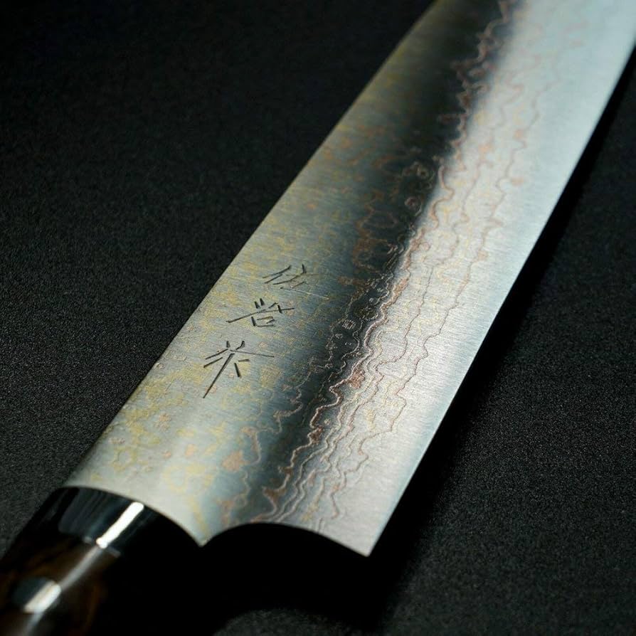 佐治武士 V金10号 牛刀 180mm 赤黒 マイカルタ ダマスカス 33層 佐治武士 Takeshi Saji 牛刀包丁180mm VG10鋼 十字槌目黒仕上
